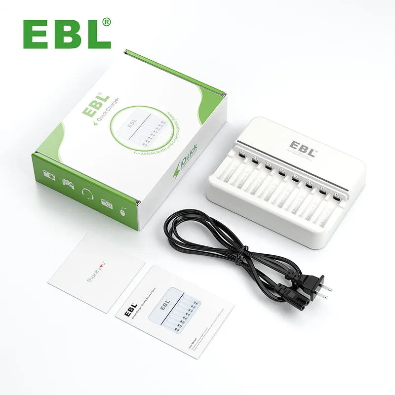 EBL TB-6290 8-Bay Smart Battery Charger with LCD Status Display, Independent Charging Slots, and Intelligent Overcurrent Protection for AA AAA Ni-MH Ni-CD Rechargeable Batteries