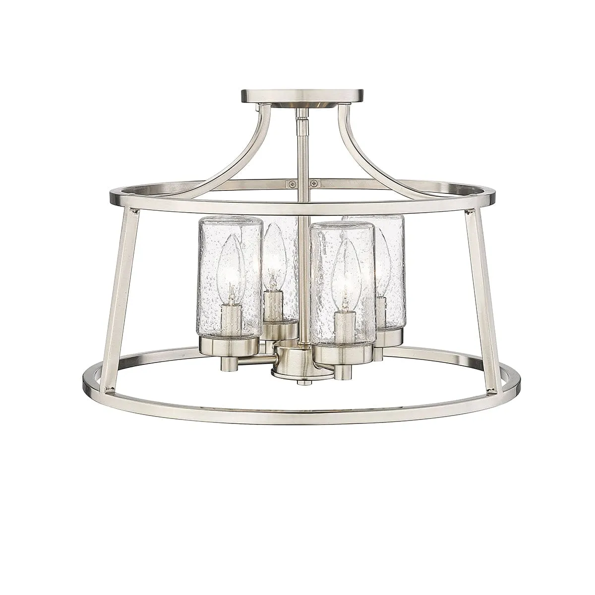 Errol Semi-Flush Mount Fixture - Brushed Nickel - Clear Glass - 17.99in. Diameter - E12 Candelabra Base