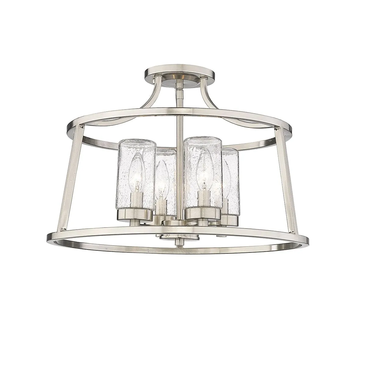 Errol Semi-Flush Mount Fixture - Brushed Nickel - Clear Glass - 17.99in. Diameter - E12 Candelabra Base