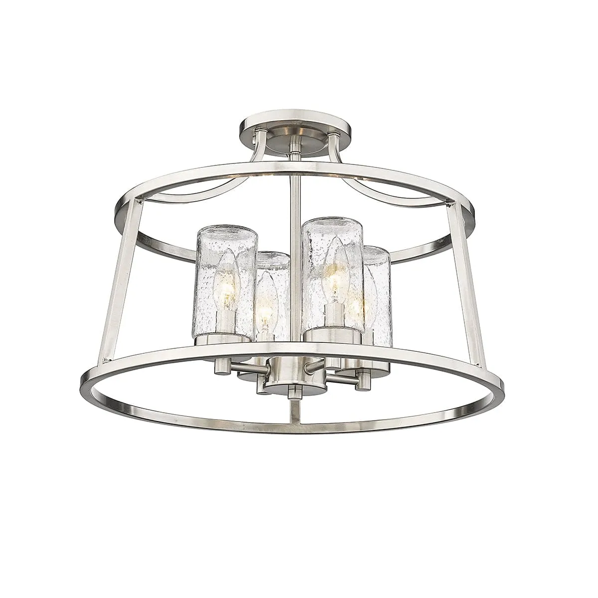 Errol Semi-Flush Mount Fixture - Brushed Nickel - Clear Glass - 17.99in. Diameter - E12 Candelabra Base