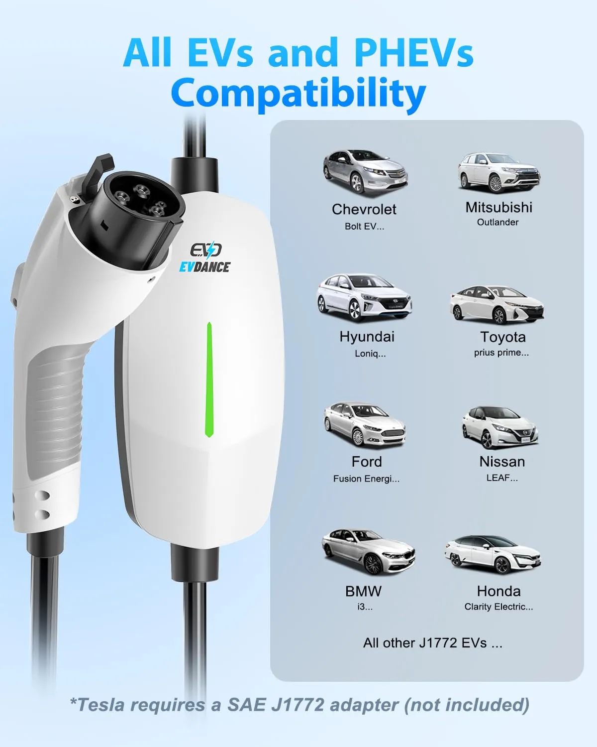 EVDANCE EV Charger Extension Cable 32A 40FT with 16A Level 1&2 Charging Station