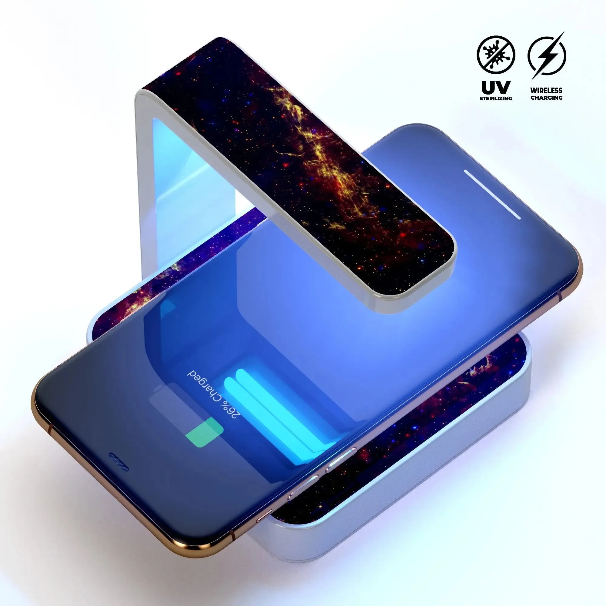 Firey Galaxy UV Germicidal Sanitizing Sterilizing Wireless Smart Phone -UV Sanitizing Phone Case