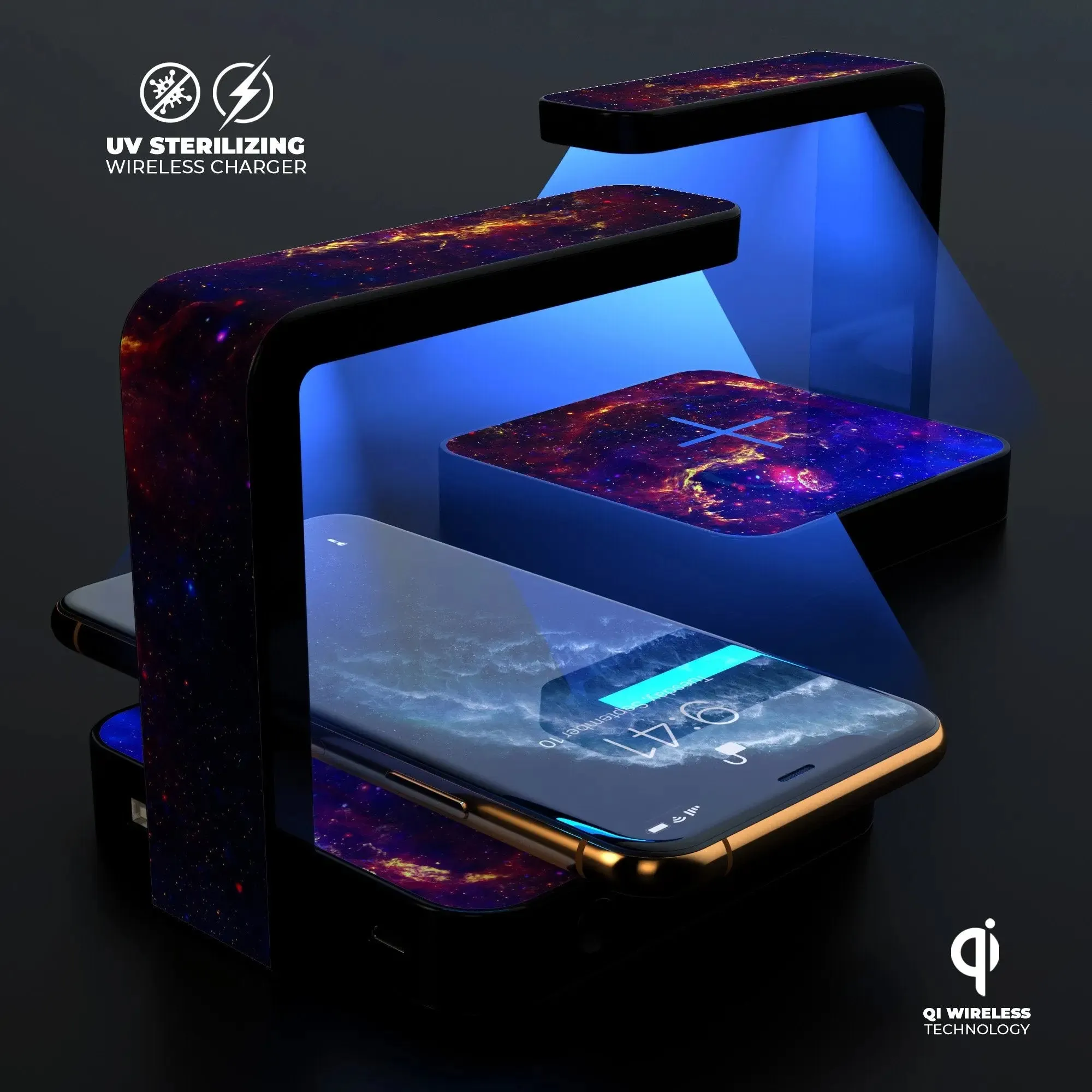 Firey Galaxy UV Germicidal Sanitizing Sterilizing Wireless Smart Phone -UV Sanitizing Phone Case