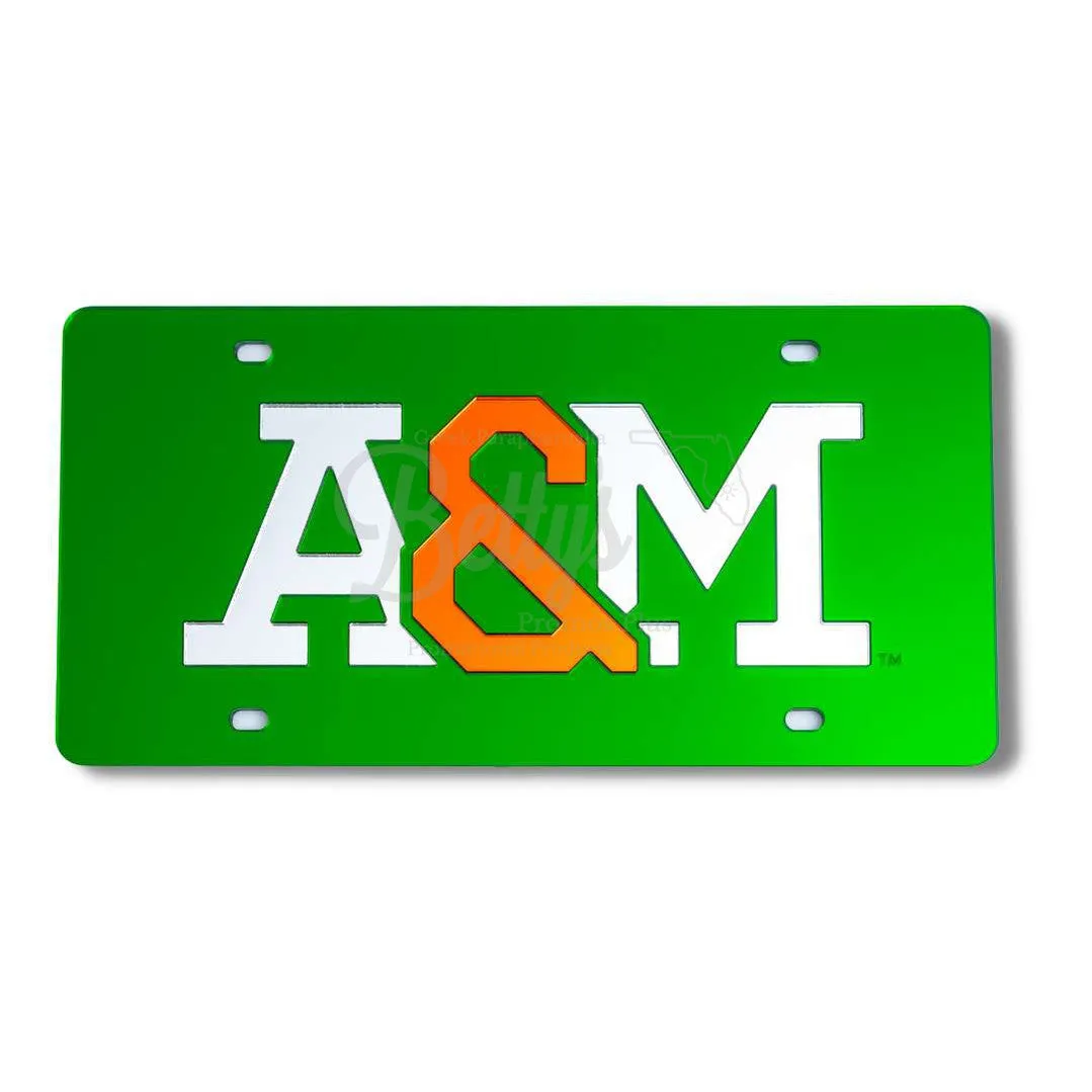 Florida A&M University FAMU A&M Laser Engraved Mirrored Acrylic Auto Tag License Plate