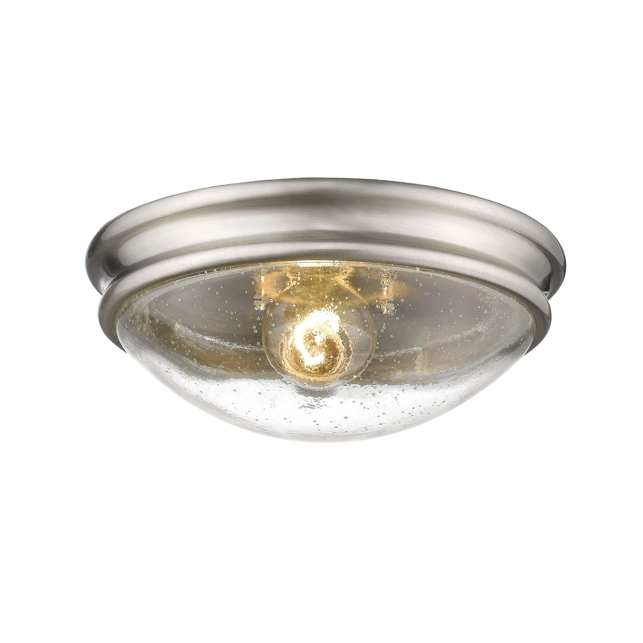 Flush Mount Fixture - Brushed Nickel - Clear Seeded Glass - 10in. Diameter - E26 Medium Base