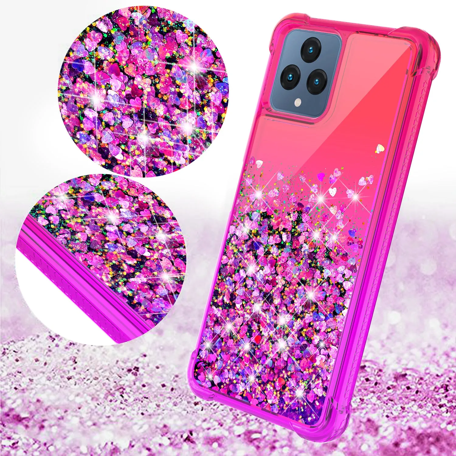 For T-Mobile REVVL 6 5G Case Liquid Glitter Phone Case Waterfall Floating Quicksand Bling Sparkle Cute Protective Girls Women Cover for T-Mobile REVVL 6 5G W/Temper Glass - (Hot Pink/Purple Gradient)