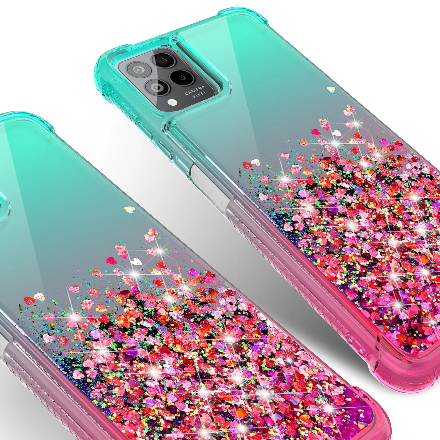 For T-Mobile REVVL 6 PRO 5G Case Liquid Glitter Phone Case Waterfall Floating Quicksand Bling Sparkle Cute Protective Girls Women Cover for T-Mobile REVVL 6 PRO 5G W/Temper Glass - (Pink/Teal Gradient)