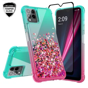 For T-Mobile REVVL 6 PRO 5G Case Liquid Glitter Phone Case Waterfall Floating Quicksand Bling Sparkle Cute Protective Girls Women Cover for T-Mobile REVVL 6 PRO 5G W/Temper Glass - (Pink/Teal Gradient)