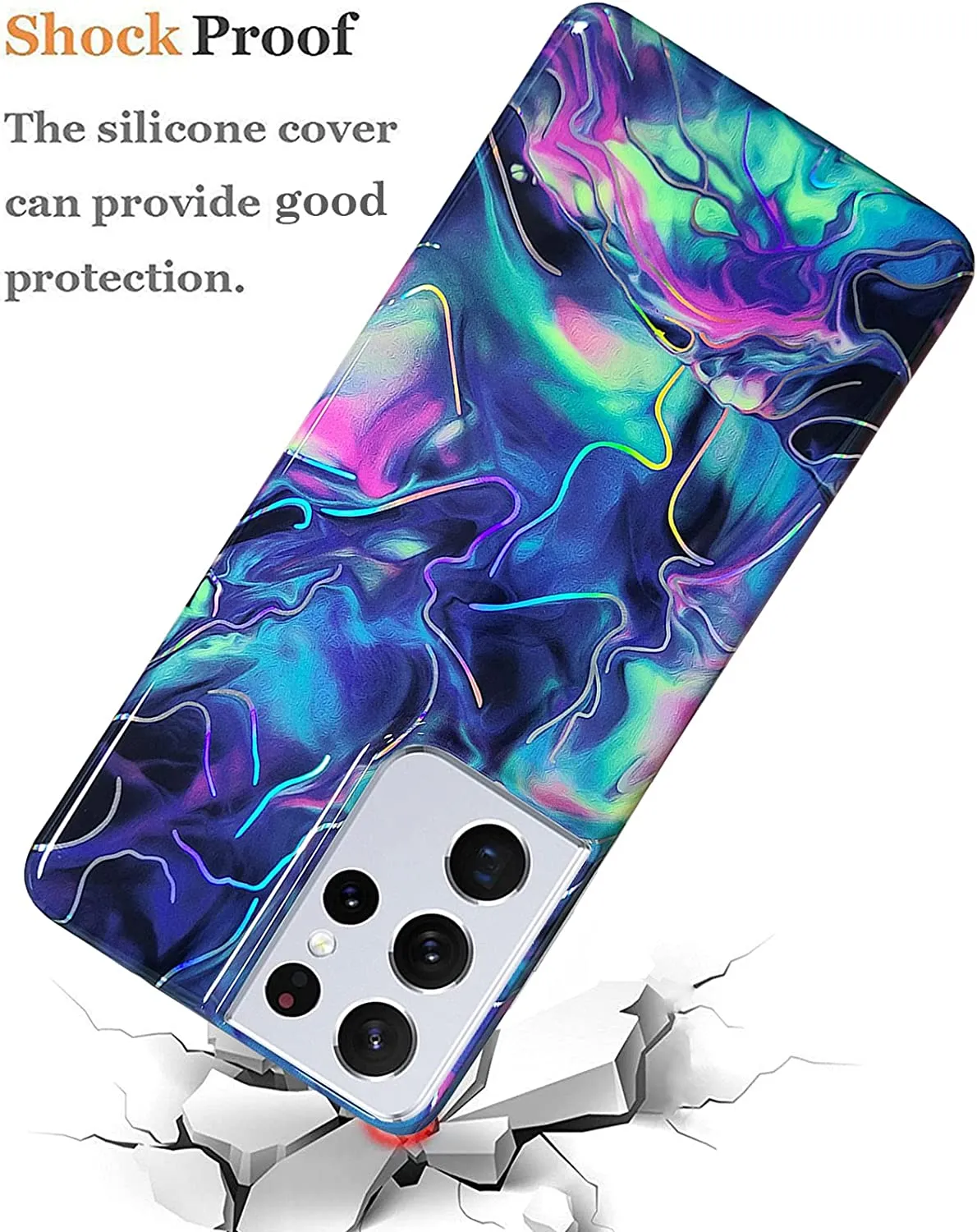 Galaxy S21 Ultra 5G 6.8-inch Fashion Watercolor Protective Phone Case - Blue