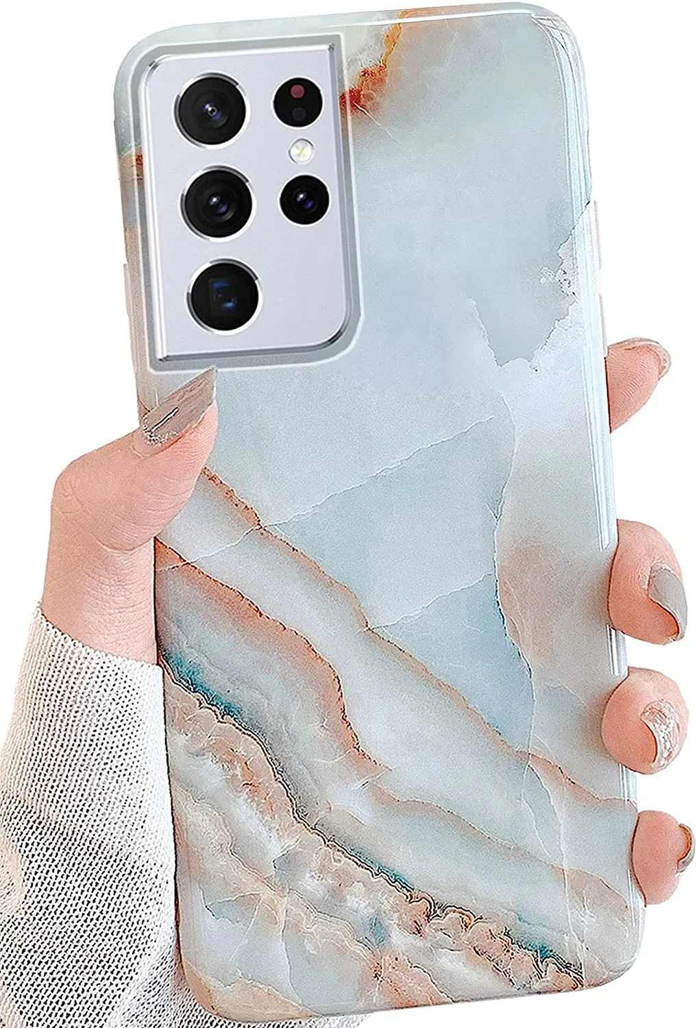 Galaxy S21 Ultra 5G 6.8-inch Fashion Watercolor Protective Phone Case - Blue