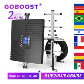 GOBOOST 2 Band Cellular Amplifier GSM 2G 3G 850 900 2100 LTE 4G 1800 Cell Phone Signal Booster 1700 1900MHz Network Repeater Kit