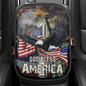 God Bless America Seat Box Cover, Christian Car Center Console Cover, Religious Car Interior Accessories