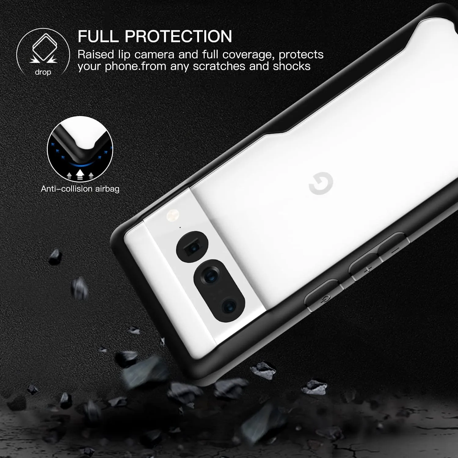 Google Pixel 7 Pro Case, Shockproof Scratch Resistant Case Black