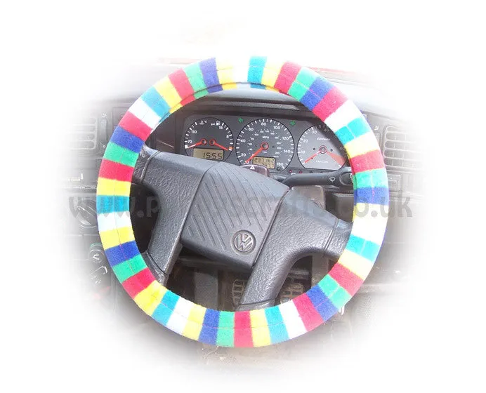 Gorgeous Bright Rainbow Striped fleece car steering wheel cover