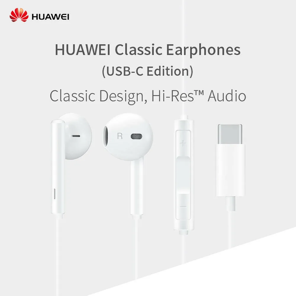 HUAWEI CM33 Classic Earphones (USB-C Edition) Half In-ear Corded Headset Handsfree Hi-Res High-Resolution Audio Immersive Wired Headphone with Mic