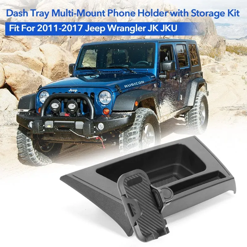 Jeep Phone Mount with Dash Tray Storage Box for 2011-2017 Wrangler JK JKU