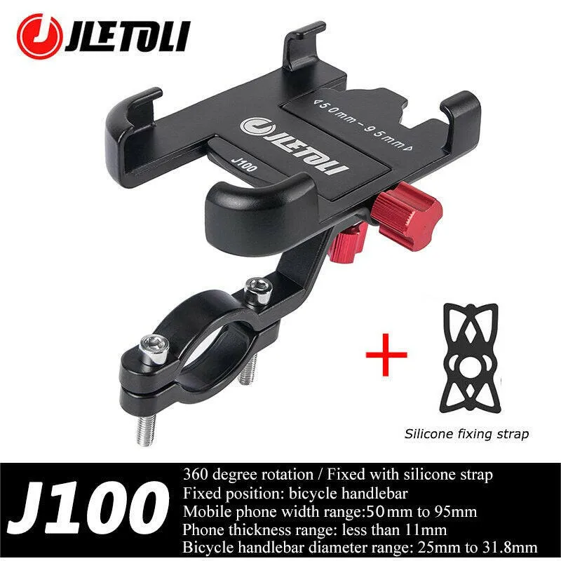 JLETOLI Aluminum Alloy Bike Phone Holder 360 Degree Rotation Bicycle Phone Holder Non-slip Cycling Phone Stand Mtb Accessories