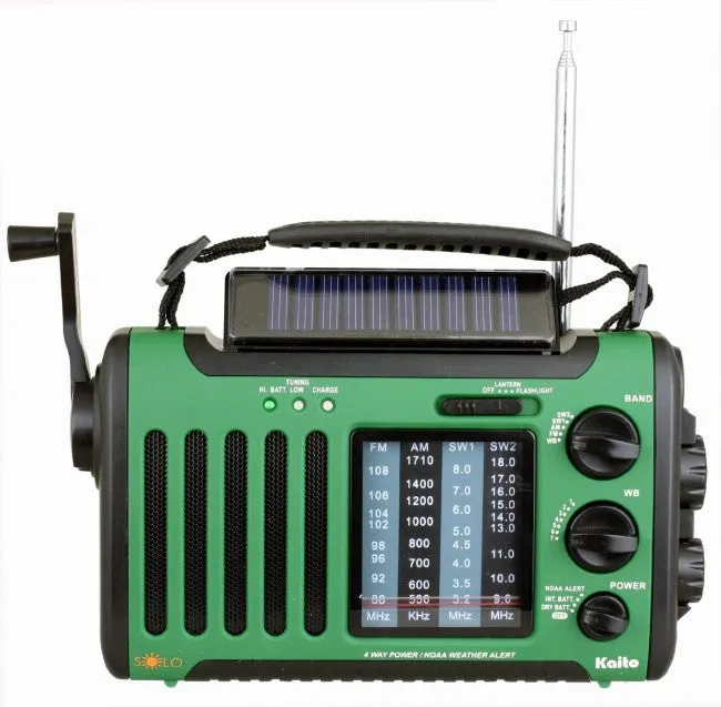 Kaito- Voyager Solo KA450 Solar/Dynamo AM/FM//SW & NOAA Weather Emergency Radio with Alert & Cell Phone Charger, Jeep Style