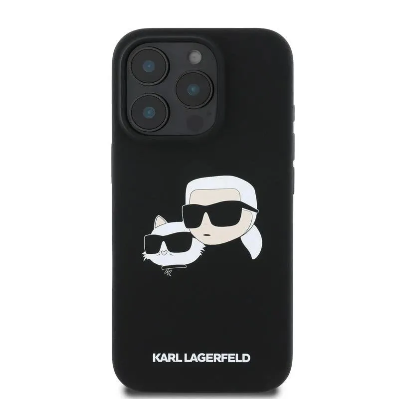 Karl Lagerfeld Liquid Silicone Karl and Choupette Head with MagSafe Case for iphone 16 Pro 6.3" Black - KLHMP16LSKCHPPLK