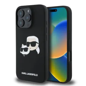 Karl Lagerfeld Liquid Silicone Karl and Choupette Head with MagSafe Case for iphone 16 Pro 6.3" Black - KLHMP16LSKCHPPLK