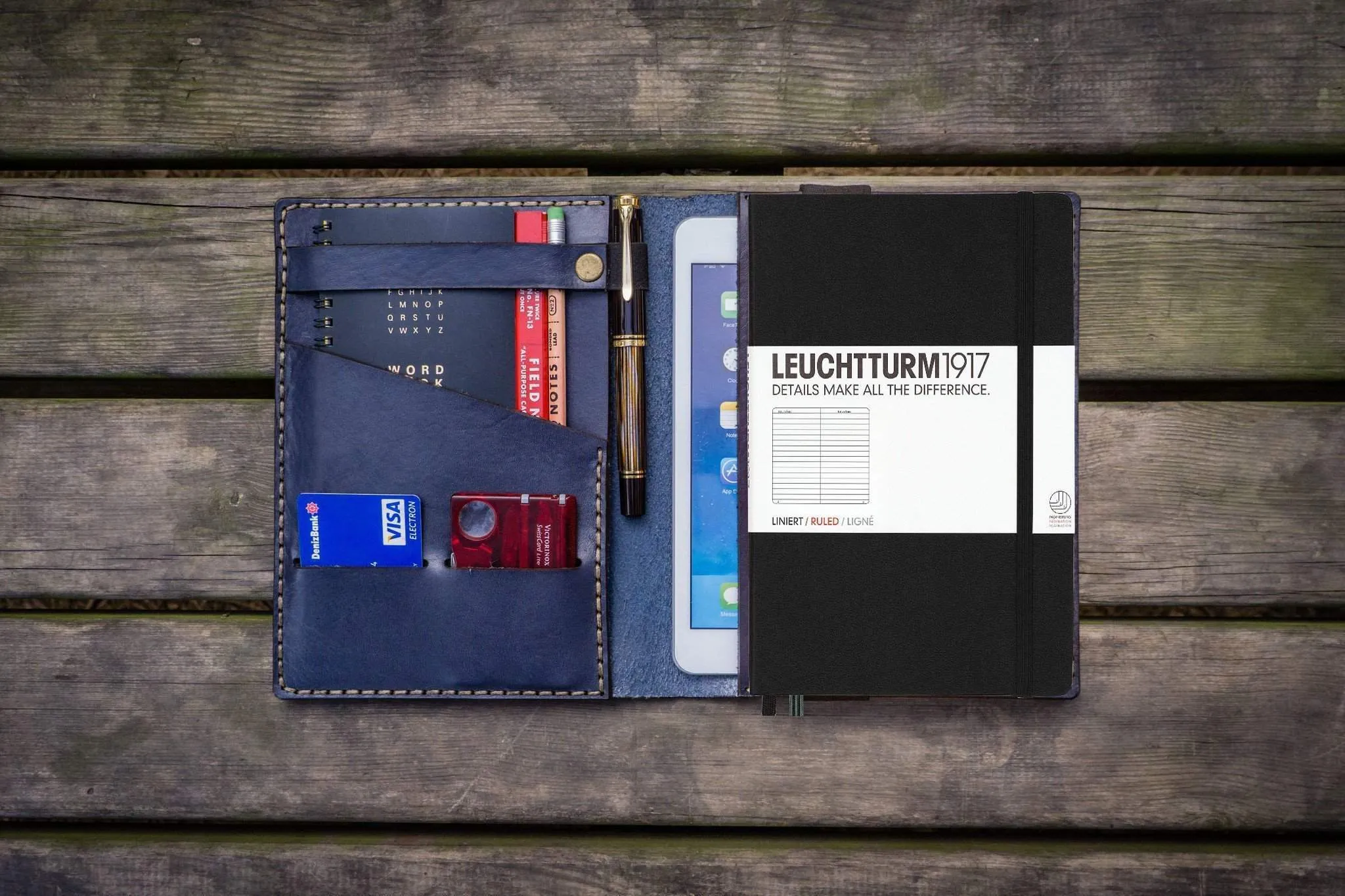 Leather Leuchtturm1917 A5 Notebook Cover - Navy Blue