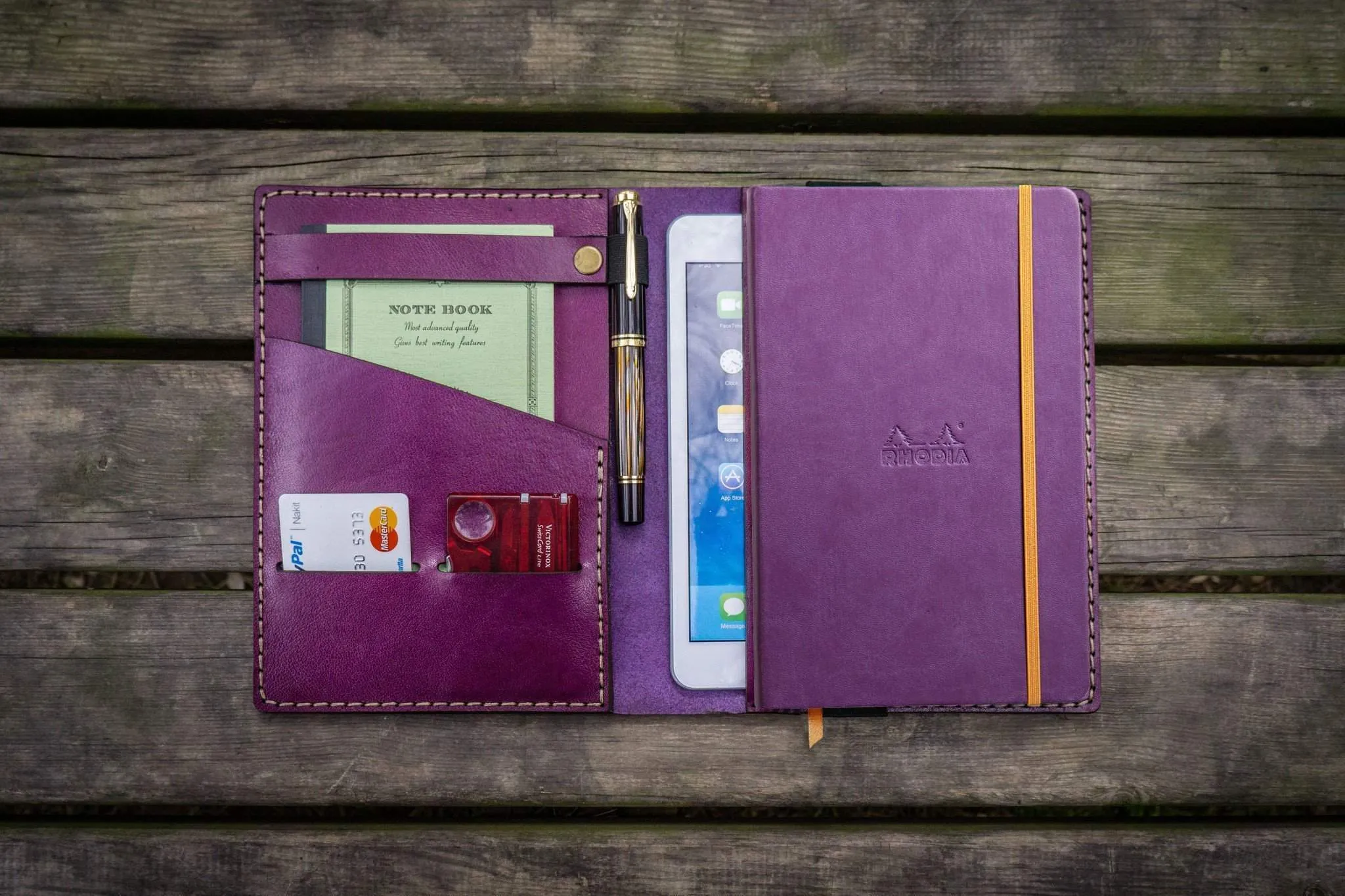 Leather Rhodia A5 Notebook & iPad Mini Cover - Purple