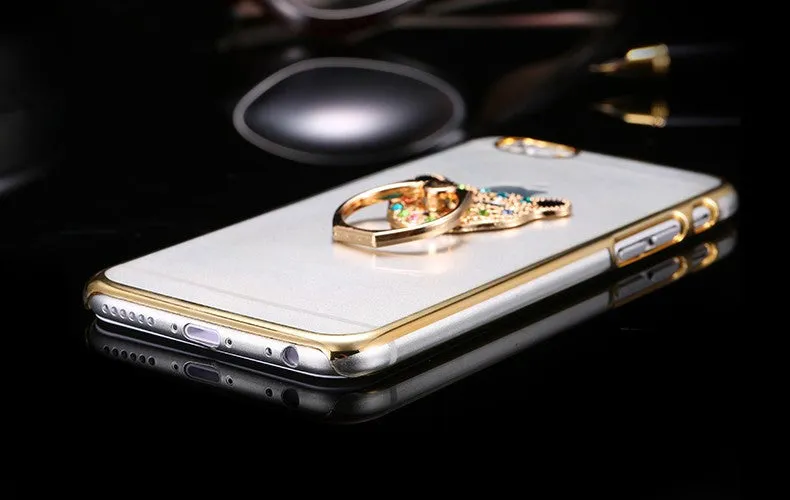 Metal Plating Bling Diamond Pattern Case For Iphone 6 6s / 6s Plus Hard PC Ring Animal Stand Back Phone Cover