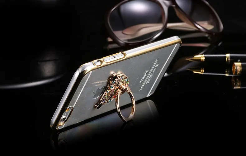 Metal Plating Bling Diamond Pattern Case For Iphone 6 6s / 6s Plus Hard PC Ring Animal Stand Back Phone Cover