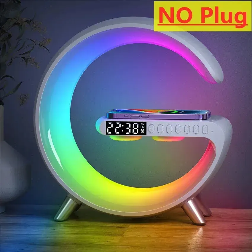 Multifunctional Wireless Charger Stand Alarm Clock Speaker APP RGB Light Fast Charging Station for iPhone X 11 12 13 14 Samsung