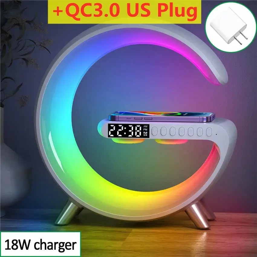 Multifunctional Wireless Charger Stand Alarm Clock Speaker APP RGB Light Fast Charging Station for iPhone X 11 12 13 14 Samsung