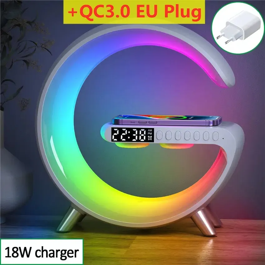 Multifunctional Wireless Charger Stand Alarm Clock Speaker APP RGB Light Fast Charging Station for iPhone X 11 12 13 14 Samsung