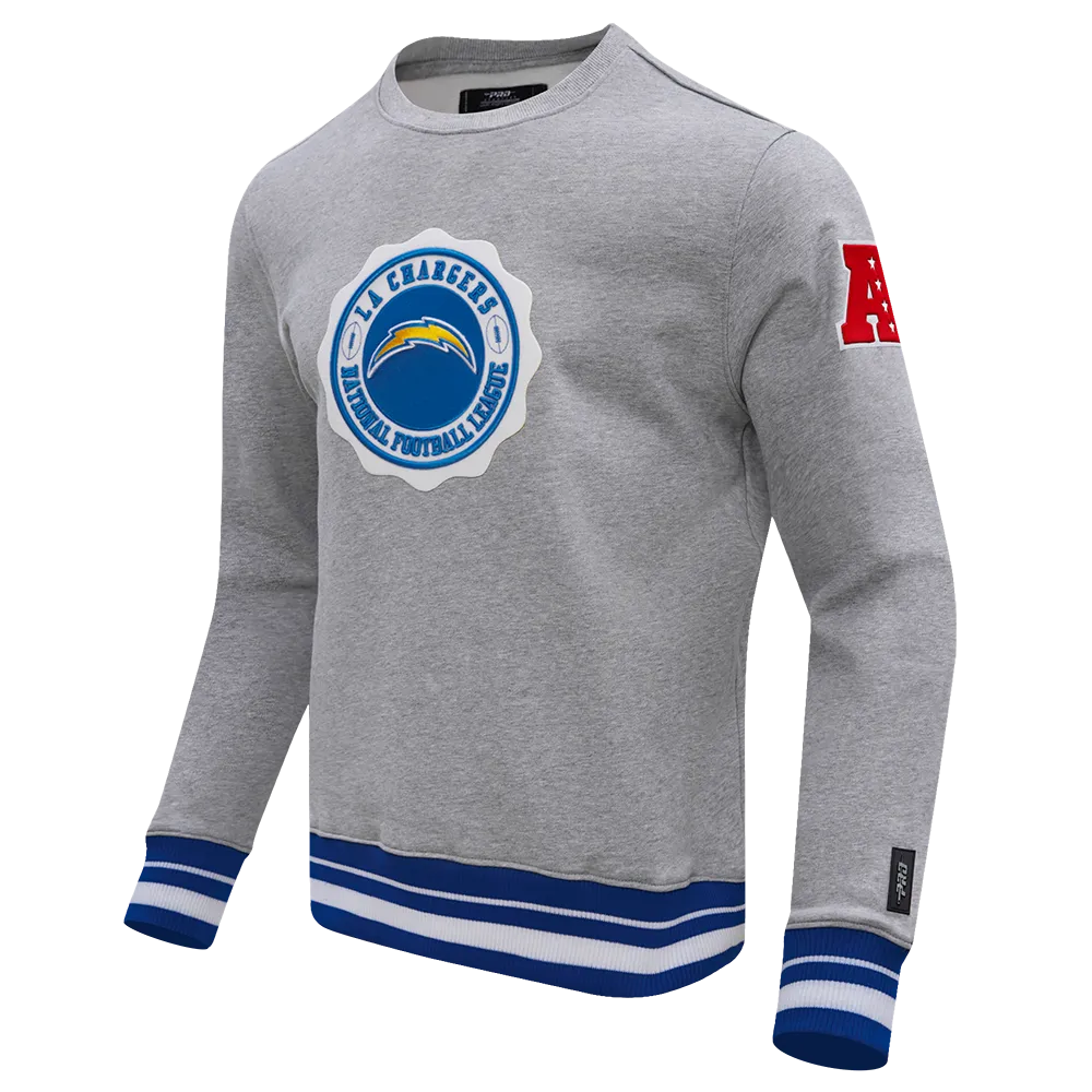 NFL LOS ANGELES CHARGERS CREST EMBLEM MEN'S RIB CREWNECK (HEATHER GREY/ROYAL)