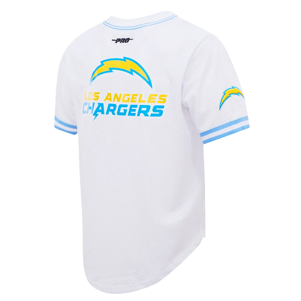 NFL LOS ANGELES CHARGERS MESH MEN'S BUTTON UP JERSEY (WHITE / UNIVERSITY BLUE)