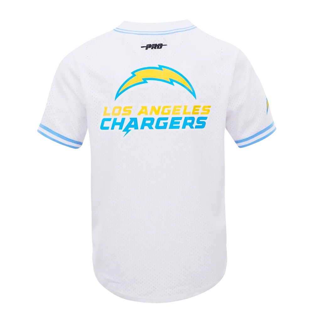 NFL LOS ANGELES CHARGERS MESH MEN'S BUTTON UP JERSEY (WHITE / UNIVERSITY BLUE)