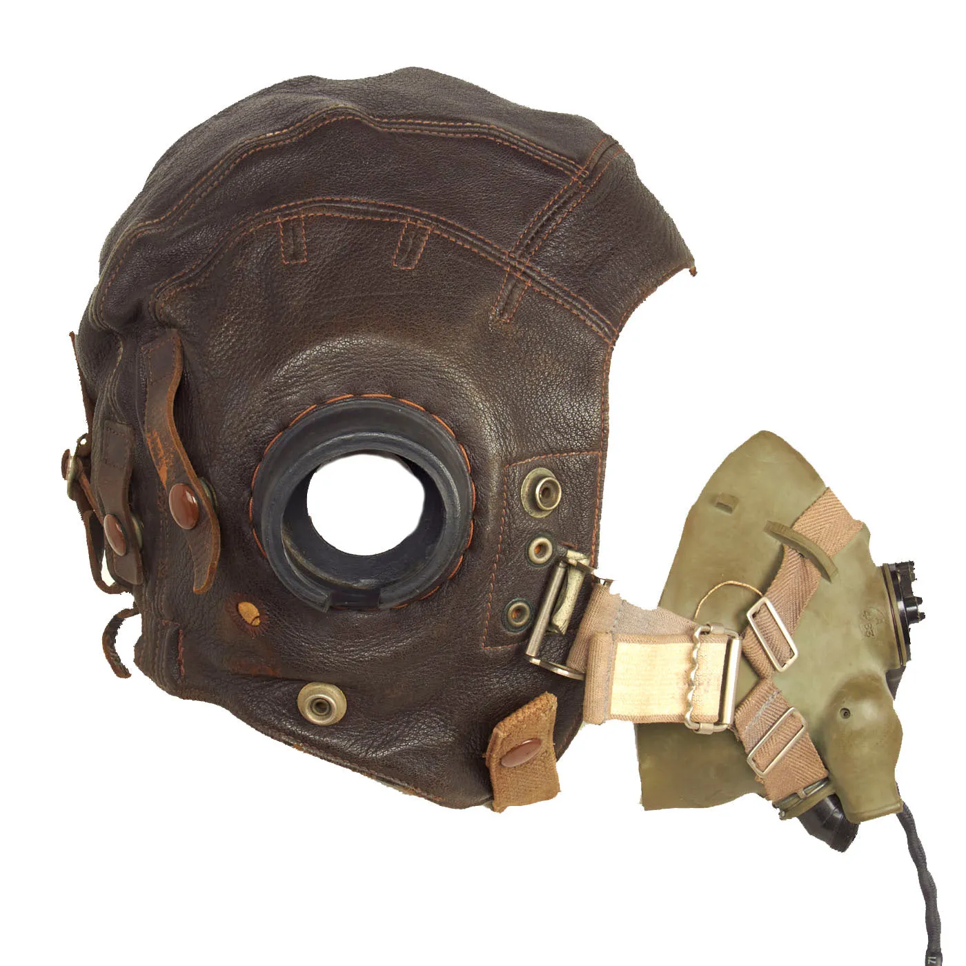 Original British WWII RAF 2nd Pattern Type C Leather Flying Helmet with Early Post War Oxygen Mask