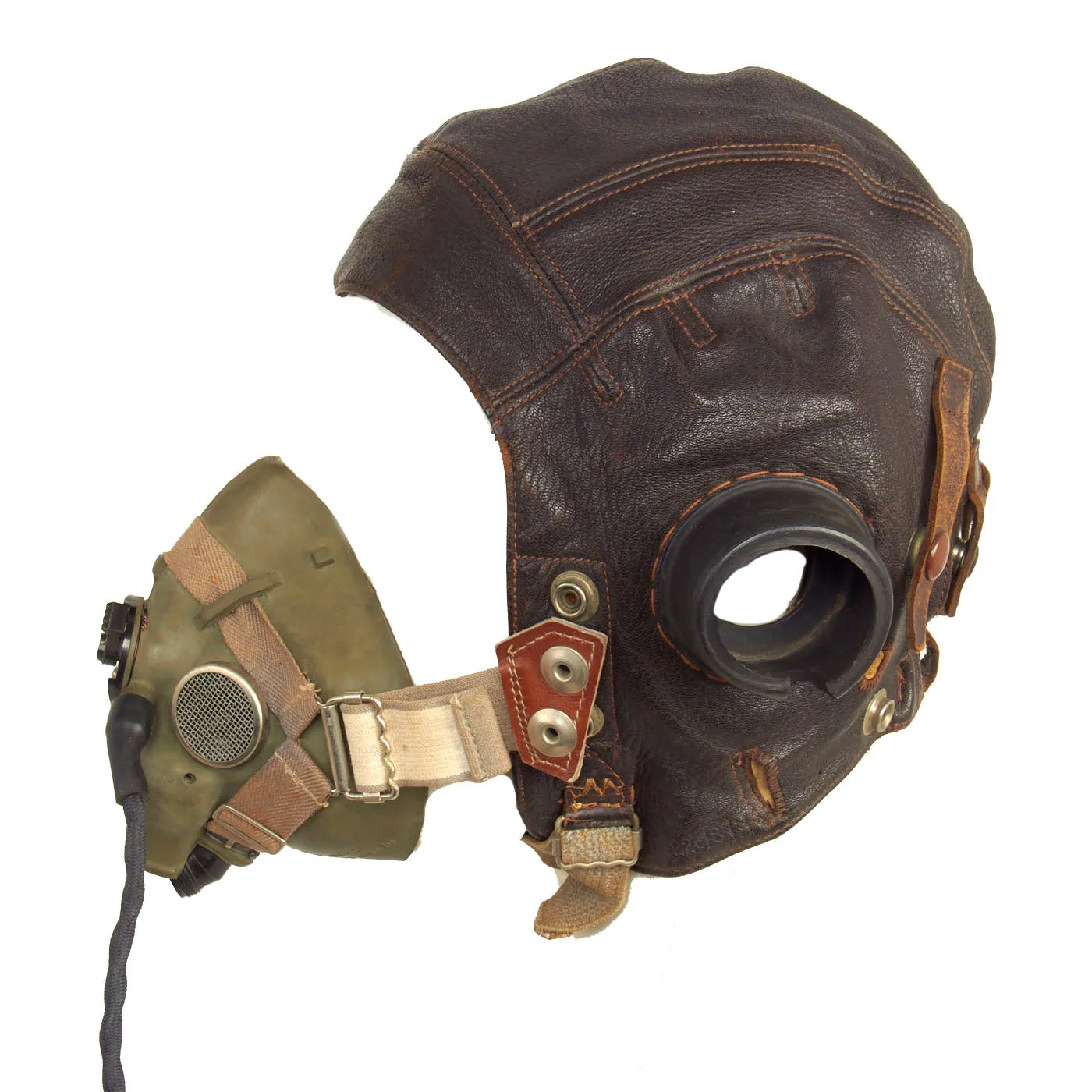 Original British WWII RAF 2nd Pattern Type C Leather Flying Helmet with Early Post War Oxygen Mask