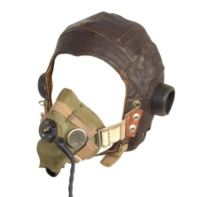 Original British WWII RAF 2nd Pattern Type C Leather Flying Helmet with Early Post War Oxygen Mask