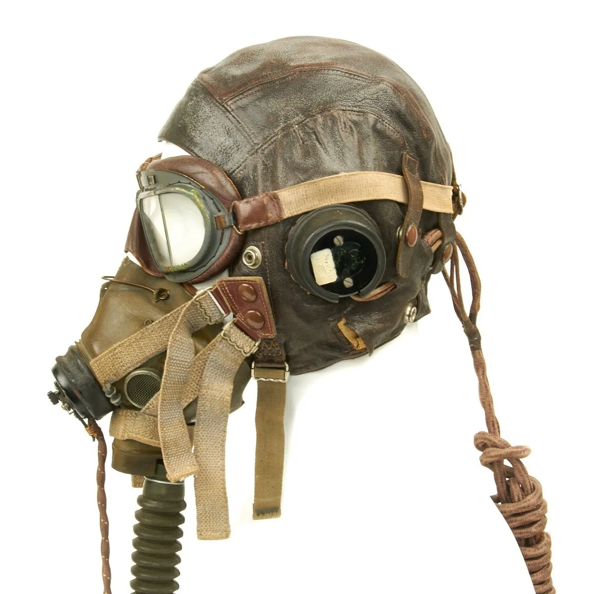 Original British WWII RAF Named Type C Leather Flying Helmet with Mk VIII Goggles and Oxygen Mask