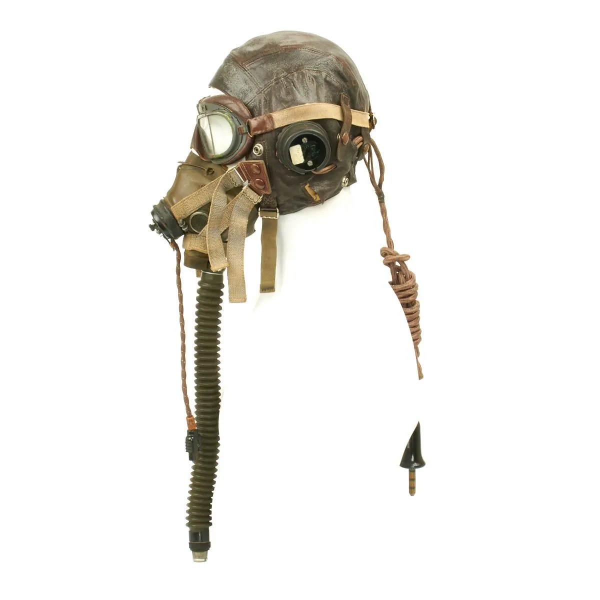 Original British WWII RAF Named Type C Leather Flying Helmet with Mk VIII Goggles and Oxygen Mask