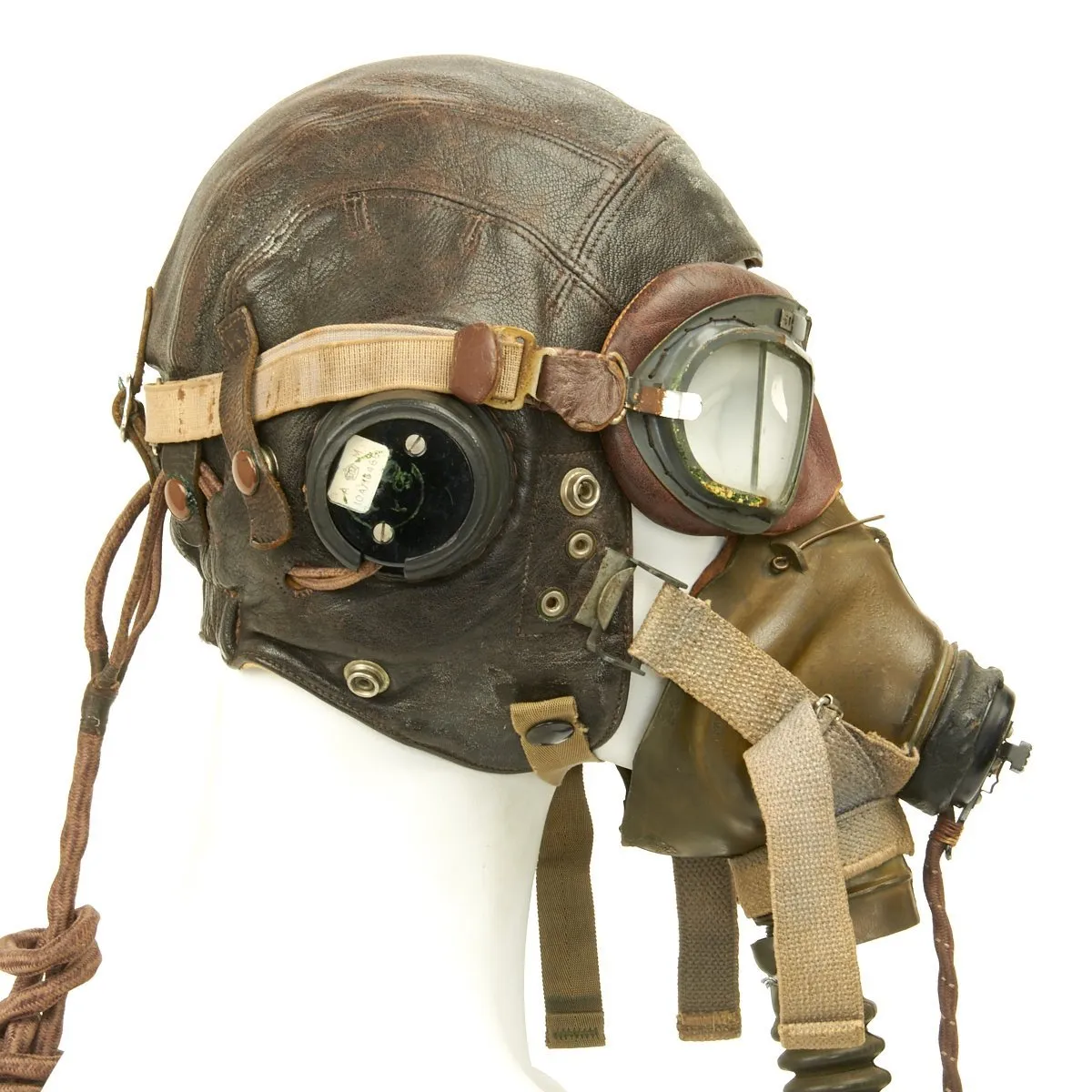 Original British WWII RAF Named Type C Leather Flying Helmet with Mk VIII Goggles and Oxygen Mask