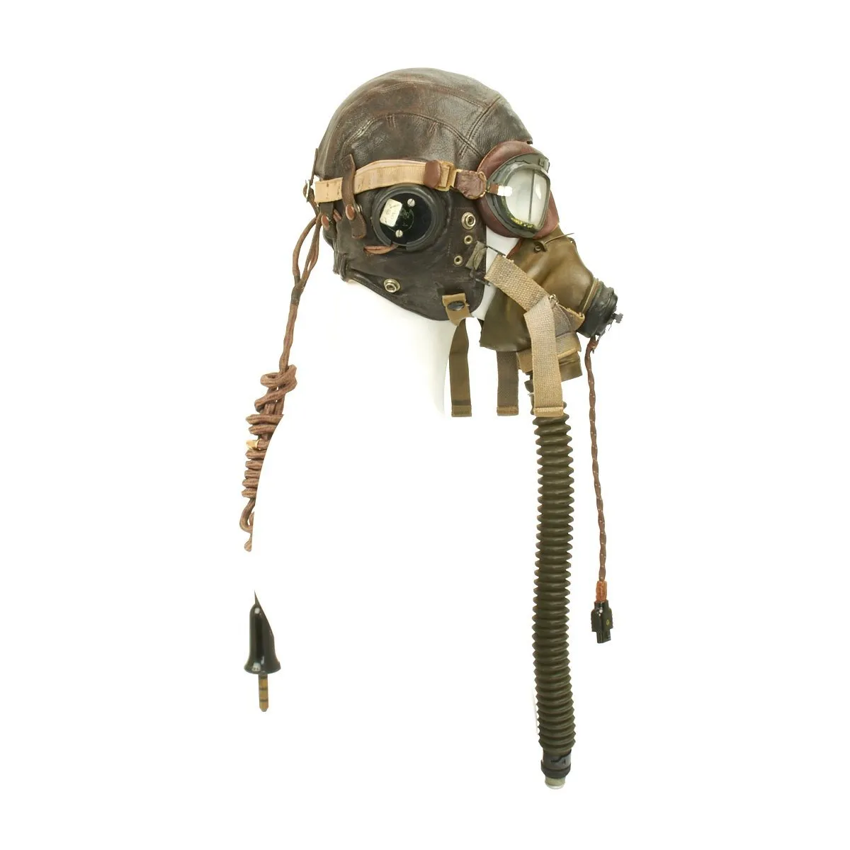 Original British WWII RAF Named Type C Leather Flying Helmet with Mk VIII Goggles and Oxygen Mask