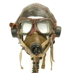 Original British WWII RAF Named Type C Leather Flying Helmet with Mk VIII Goggles and Oxygen Mask