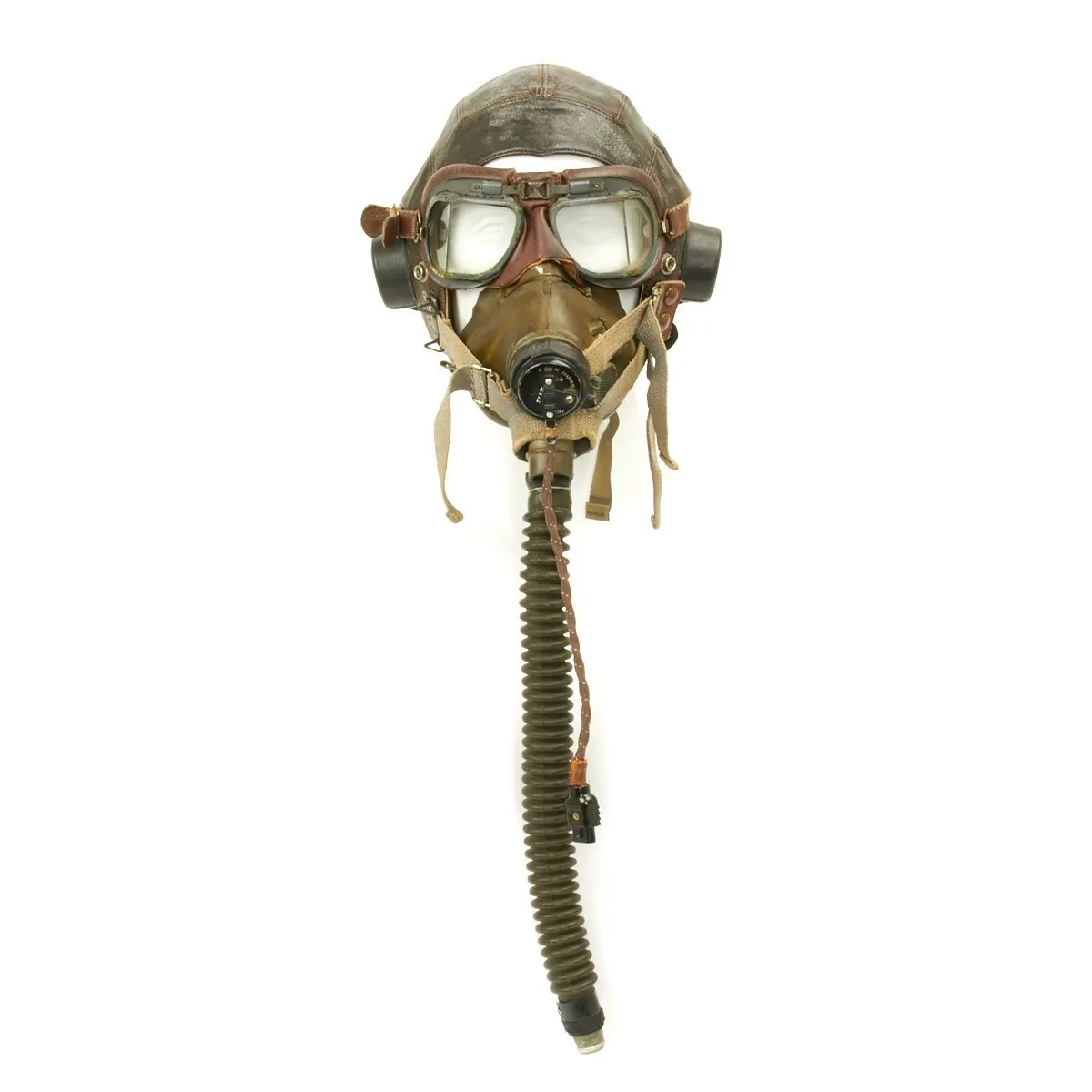 Original British WWII RAF Named Type C Leather Flying Helmet with Mk VIII Goggles and Oxygen Mask