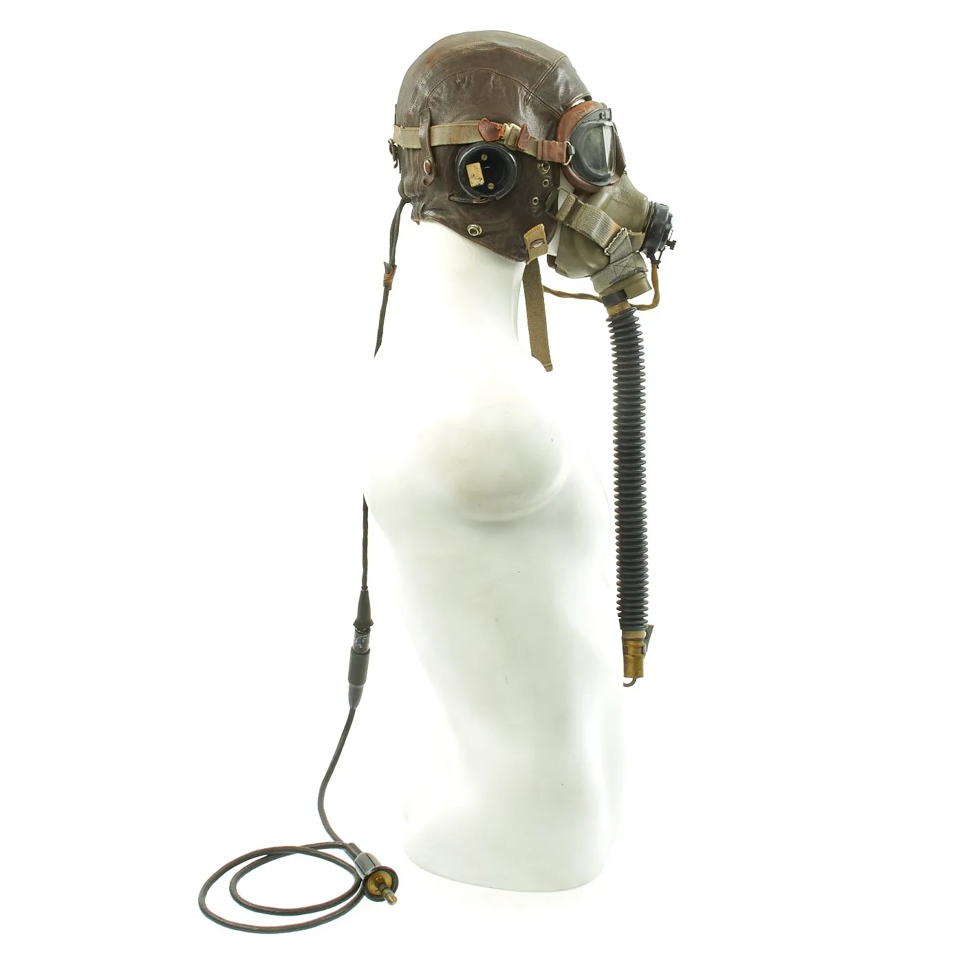 Original British WWII RAF Type C Leather Flying Helmet with Mk VIII Goggles and Oxygen Mask