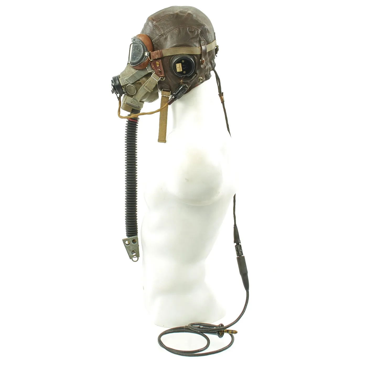 Original British WWII RAF Type C Leather Flying Helmet with Mk VIII Goggles and Oxygen Mask