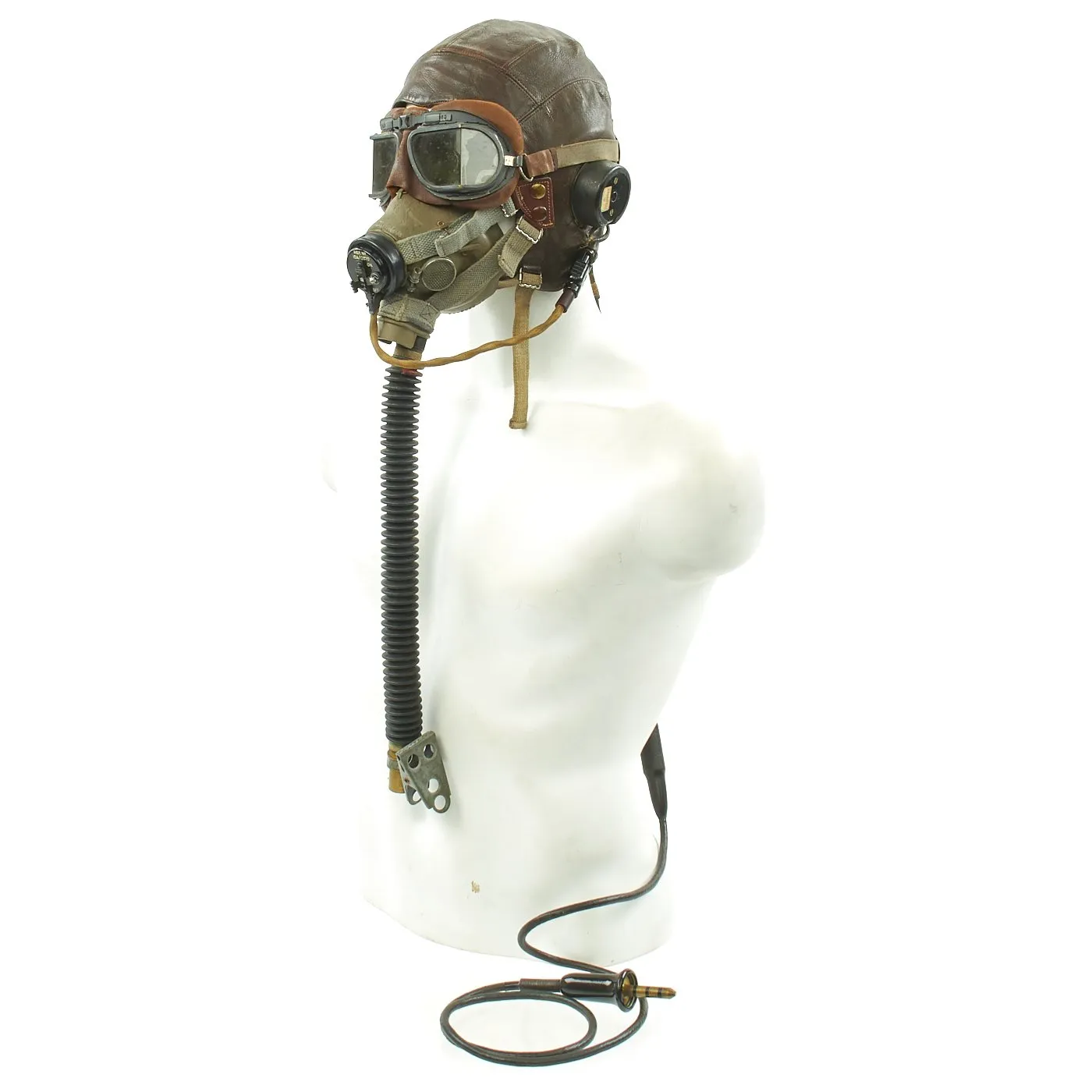 Original British WWII RAF Type C Leather Flying Helmet with Mk VIII Goggles and Oxygen Mask