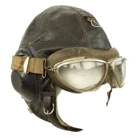 Original German WWII Luftwaffe 57cm LKpW101 Winter Flying Helmet with Headphones & Goggles