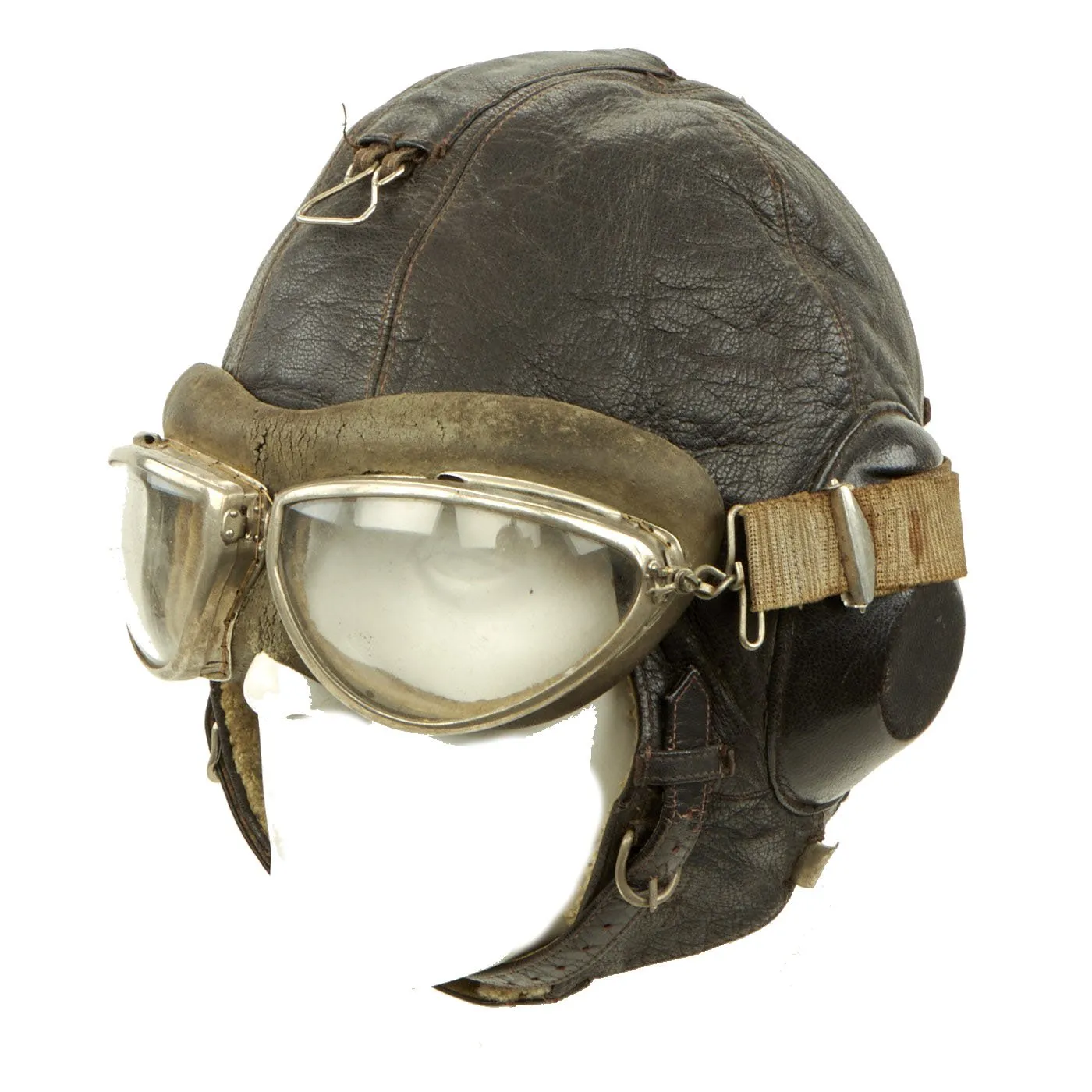 Original German WWII Luftwaffe 57cm LKpW101 Winter Flying Helmet with Headphones & Goggles