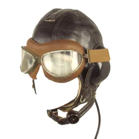 Original German WWII Luftwaffe LKpW101 Leather Winter Flying Helmet by DeTeWe with Avionics & Goggles - Size 57cm