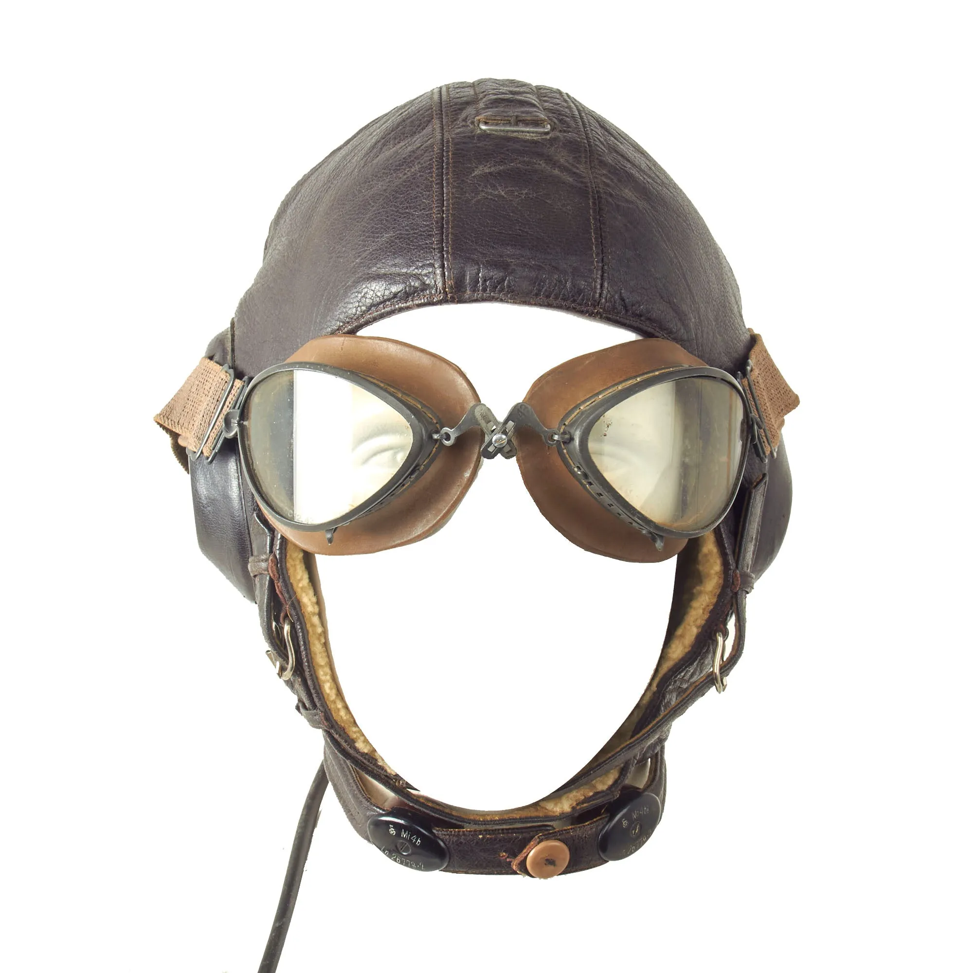 Original German WWII Luftwaffe LKpW101 Winter Flying Helmet by Siemens with Avionics & Goggles - Size 56